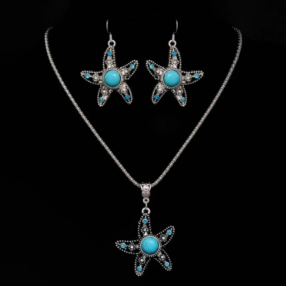Bohemian Stone Starfish Necklace & Earrings